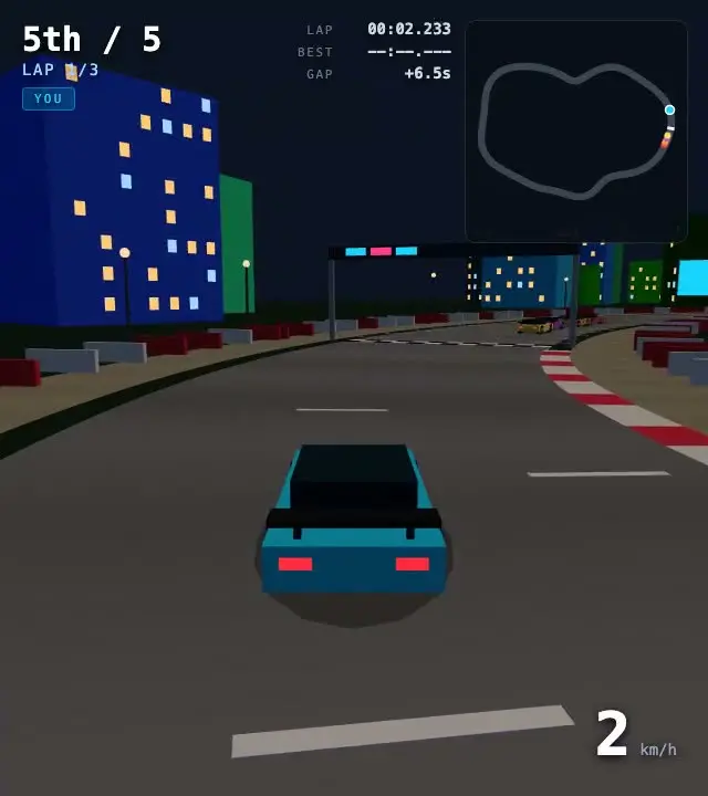 Kimi K3 on Drift District — three-lap arcade racer