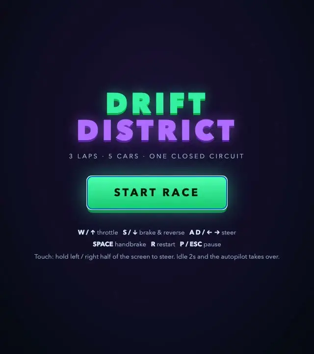 Kimi K3 on Drift District — three-lap arcade racer