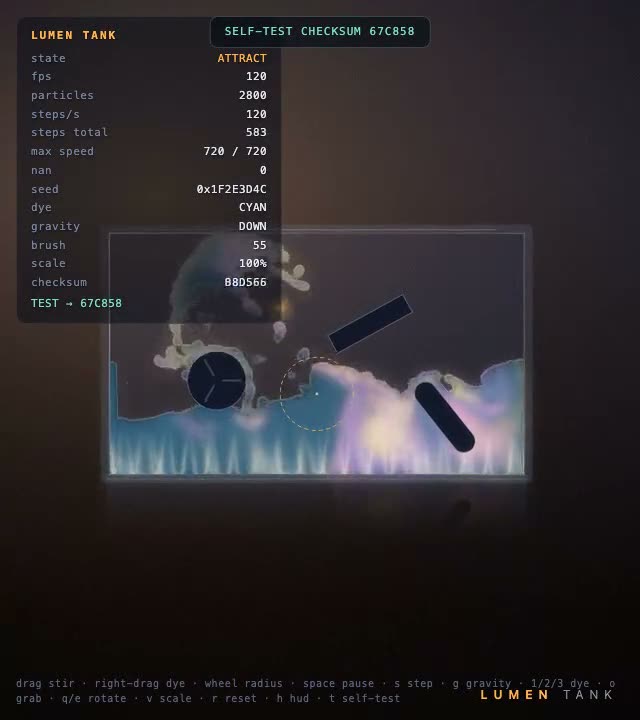 Fable 5 on Lumen Tank — fluid simulation