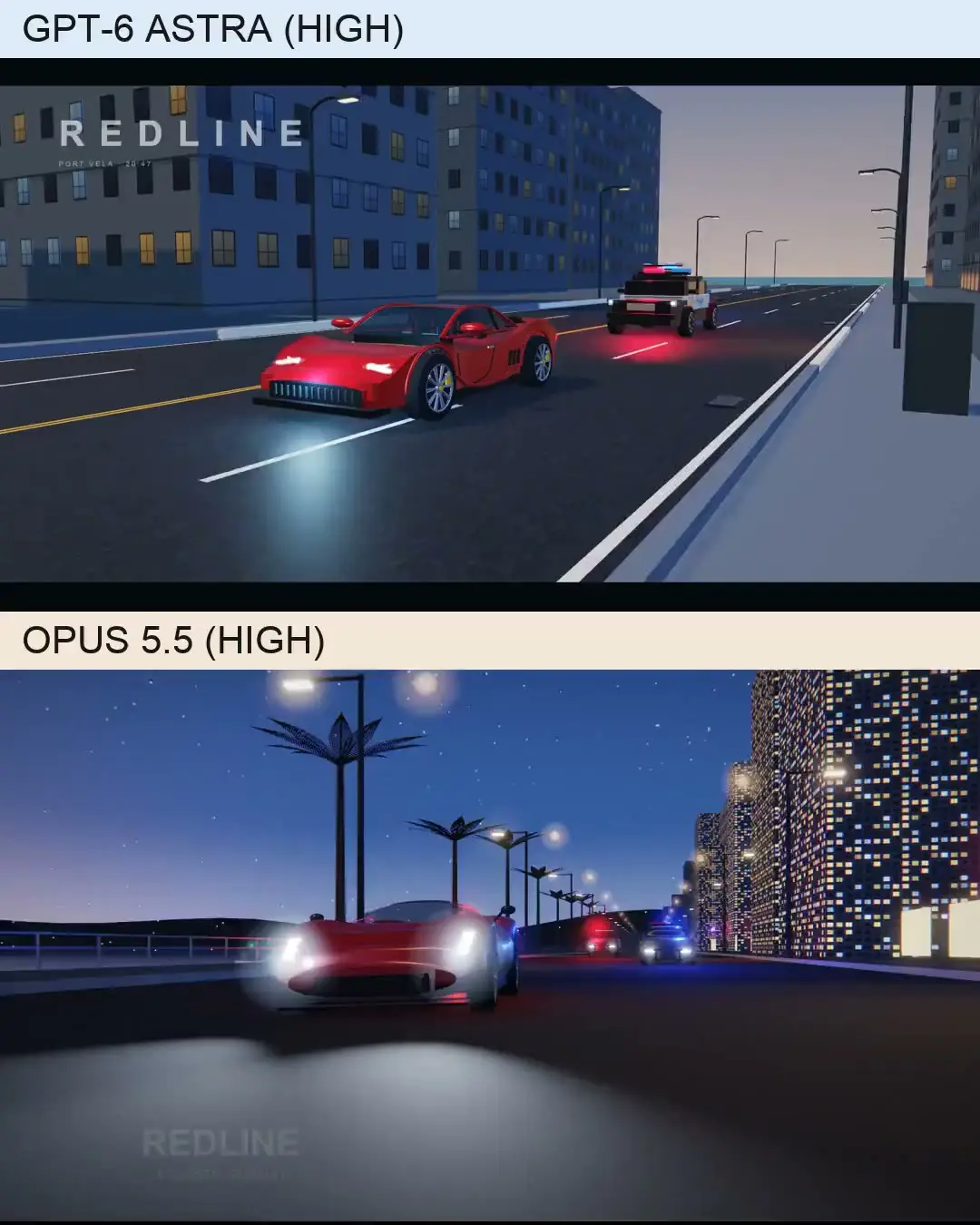 OPUS 5.5 on GTA Hot Pursuit — a police chase game built with Opus 5.5 and GPT-6 Astra